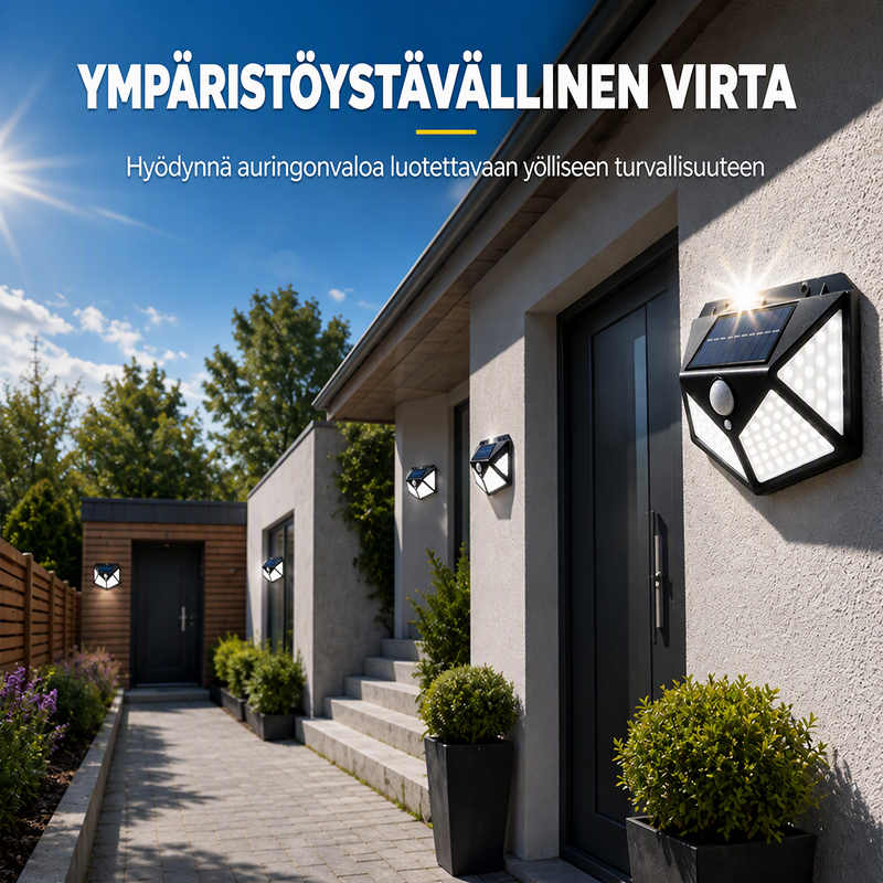 🌙💡 100 LED Solar-Powered Wall Light – 120° Motion Sensor, IP65 Waterproof Protection & Automatic Lighting for Gardens and Outdoor Spaces ☀️