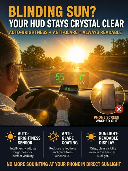🚗50% OFF | Car GPS HUD Head-Up Display, Digital MPH Speedometer, Red Light Camera Alert & Traffic Light Countdown, Driver Safety Device to Avoid Driving Fines