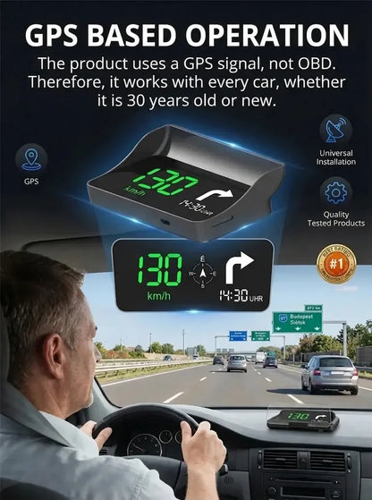 🚗50% OFF | Car GPS HUD Head-Up Display, Digital MPH Speedometer, Red Light Camera Alert & Traffic Light Countdown, Driver Safety Device to Avoid Driving Fines