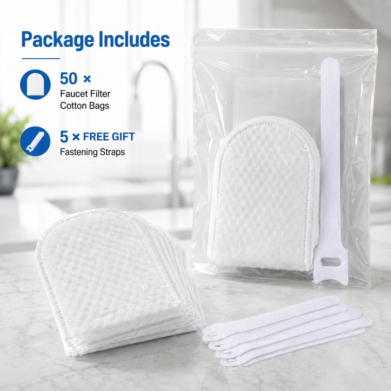 🔥LAST DAY 50% OFF💧Faucet Filter Cotton Bags - Universal, 100 PCS Splash-Proof Faucet Filter 🌟Set