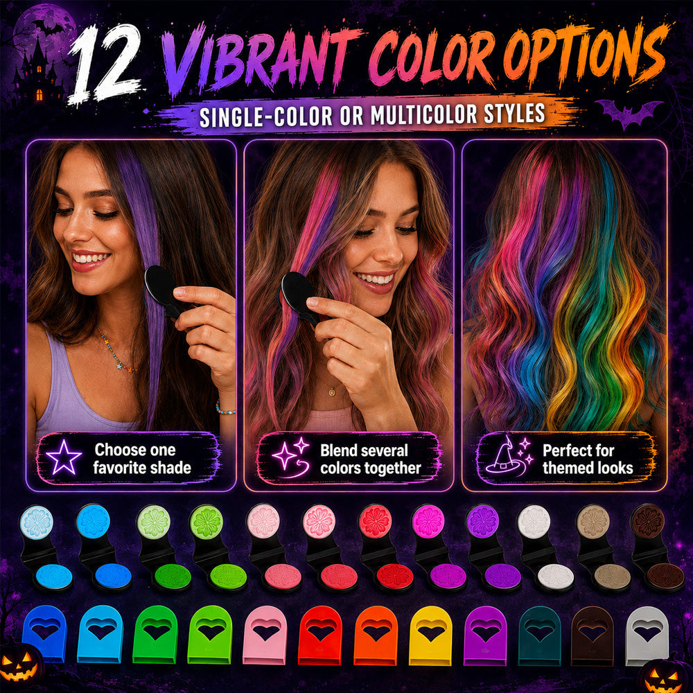 🔥 LIMITED-TIME OFFER –50% OFF! 🌈 12-Color Temporary Hair Chalk Set for Halloween, Parties & Festivals 🎃