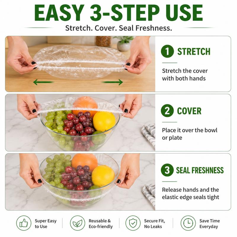 🍱🥪100PCS Disposable Stretch Food Covers, Elastic Kitchen Bowl & Plate Lids, Plastic Wrap Alternative for Food Storage & Leftovers Preservation
