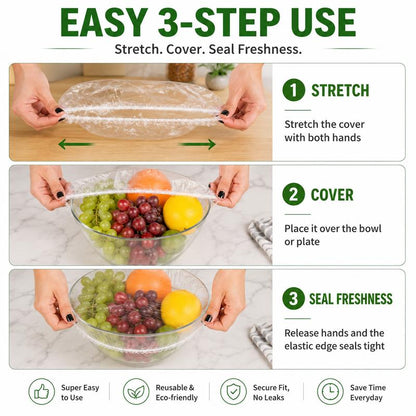 🍱🥪100PCS Disposable Stretch Food Covers, Elastic Kitchen Bowl & Plate Lids, Plastic Wrap Alternative for Food Storage & Leftovers Preservation
