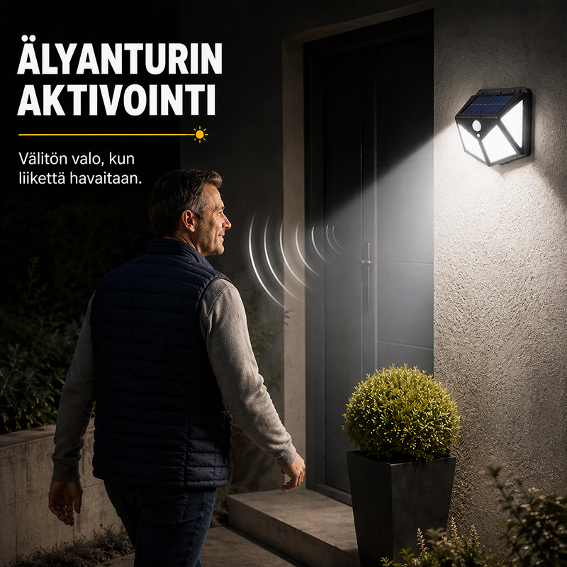 🌙💡 100 LED Solar-Powered Wall Light – 120° Motion Sensor, IP65 Waterproof Protection & Automatic Lighting for Gardens and Outdoor Spaces ☀️