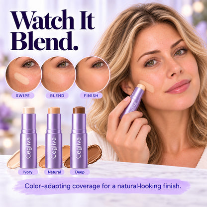 🔥 HOT SALE | ✨ 2-in-1 Color-Changing Foundation Stick 💜 Built-in Brush 💧 Hydrating Lightweight Coverage for All Skin Tones
