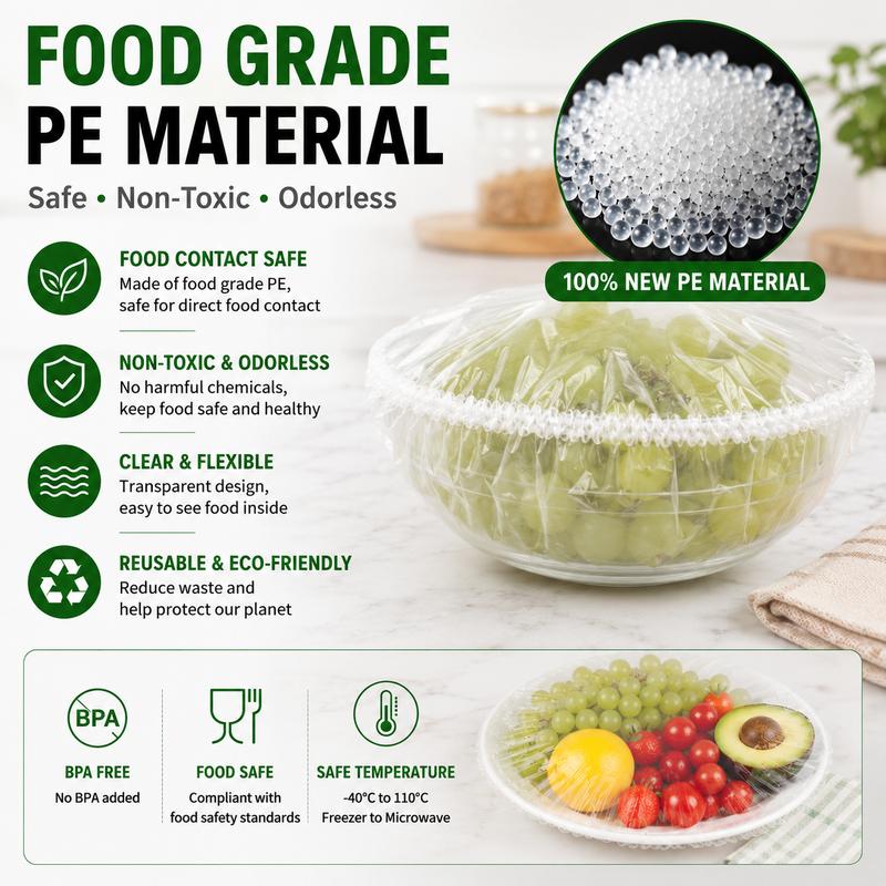 🍱🥪100PCS Disposable Stretch Food Covers, Elastic Kitchen Bowl & Plate Lids, Plastic Wrap Alternative for Food Storage & Leftovers Preservation