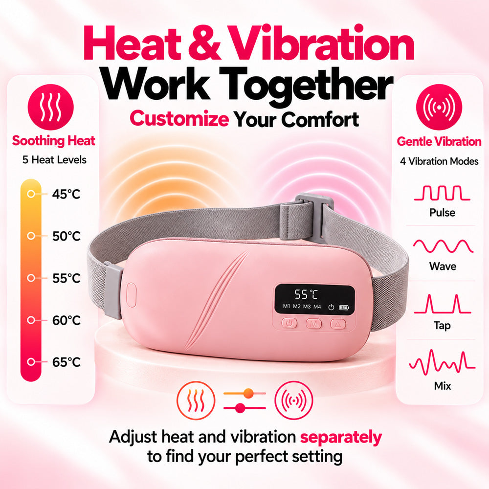 🔥 LIMITED-TIME 40% OFF | Heating Belt for Cramps & Back Relief – 5 Heat Levels, 4 Vibration Modes & Cordless
