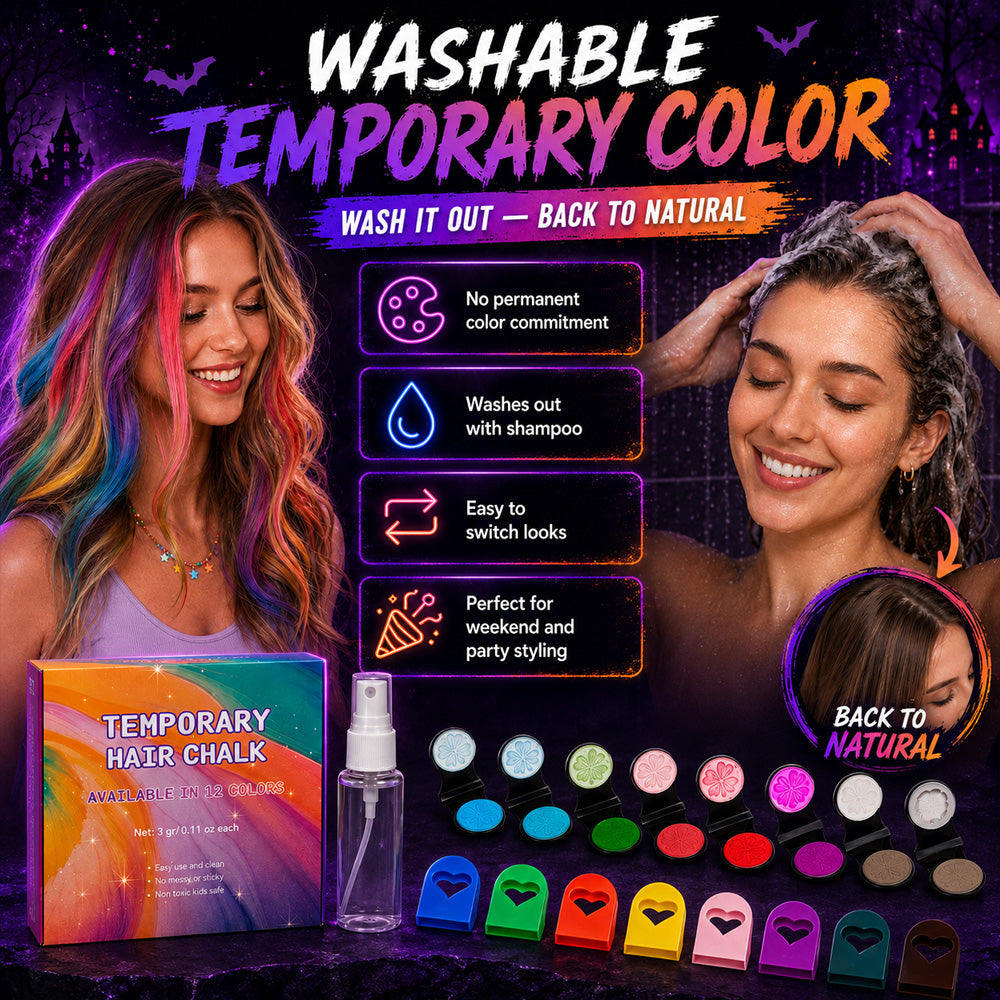 🔥 LIMITED-TIME OFFER –50% OFF! 🌈 12-Color Temporary Hair Chalk Set for Halloween, Parties & Festivals 🎃