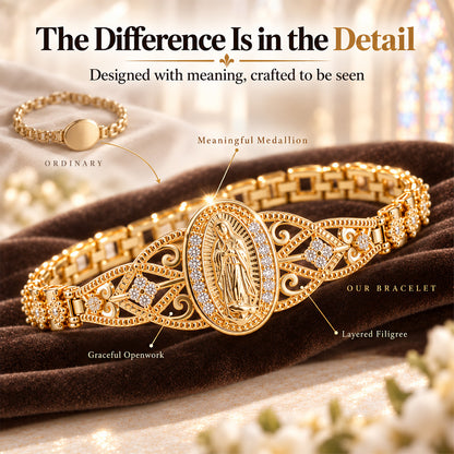 ⏳Time-Limited Special⏰Elegant Hollow Flower Virgin Mary Bracelet – Filigree Design, Gold Plated, Faith Inspired ✨