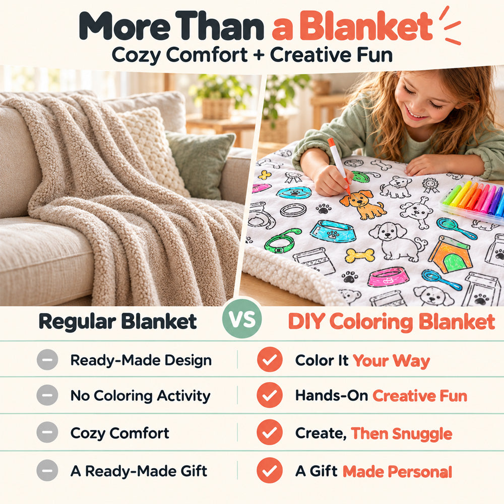 🔥LAST DAY SALE 50% OFF!!🎨✨ | Creative Coloring Blanket  + FREE 15-Color Fabric Marker Set, Perfect for Kids, Family Fun & Creative Gifting!