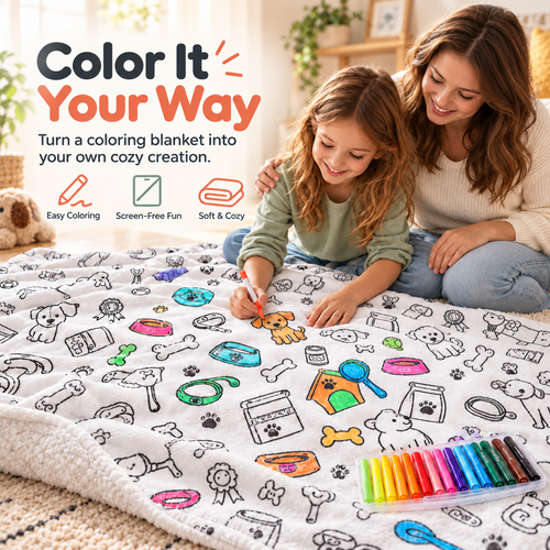 🔥LAST DAY SALE 50% OFF!!🎨✨ | Creative Coloring Blanket  + FREE 15-Color Fabric Marker Set, Perfect for Kids, Family Fun & Creative Gifting!