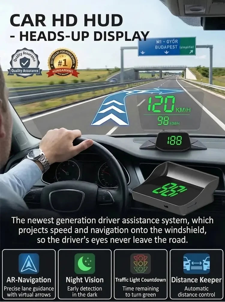 🚗50% OFF | Car GPS HUD Head-Up Display, Digital MPH Speedometer, Red Light Camera Alert & Traffic Light Countdown, Driver Safety Device to Avoid Driving Fines