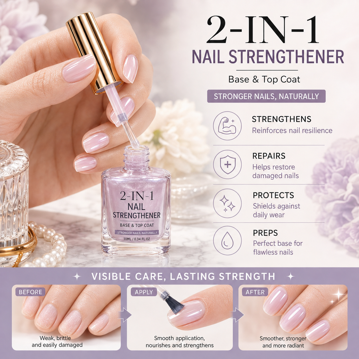 💅 50% OFF !! ⏰ Lilac Glossy Nail Strengthener – Strengthen Weak Nails & Restore Natural Shine