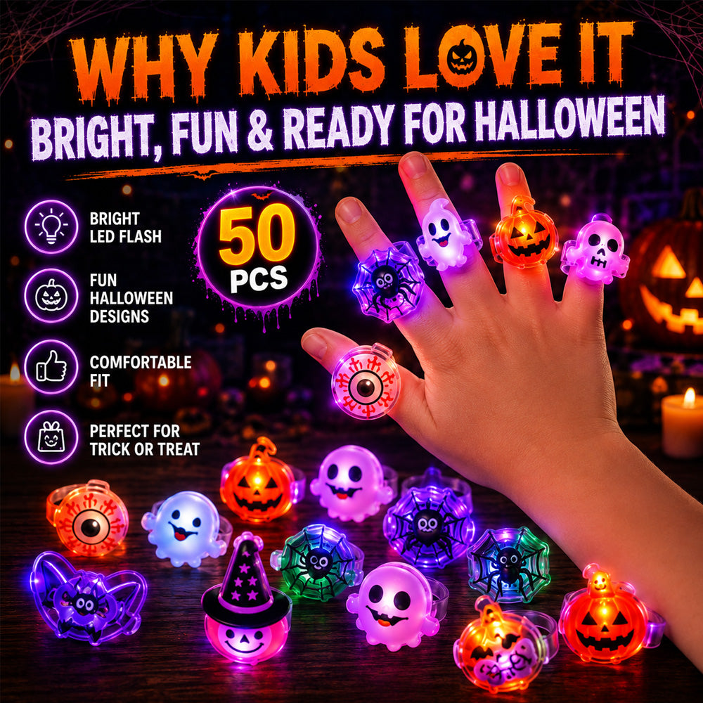 🔥🎃Spooky Season Hot Sale 50% OFF‼️✨LED Light Halloween Glowing Ring | Flashing Light‑Up Party Favor for Halloween Night👻