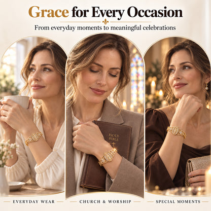 ⏳Time-Limited Special⏰Elegant Hollow Flower Virgin Mary Bracelet – Filigree Design, Gold Plated, Faith Inspired ✨