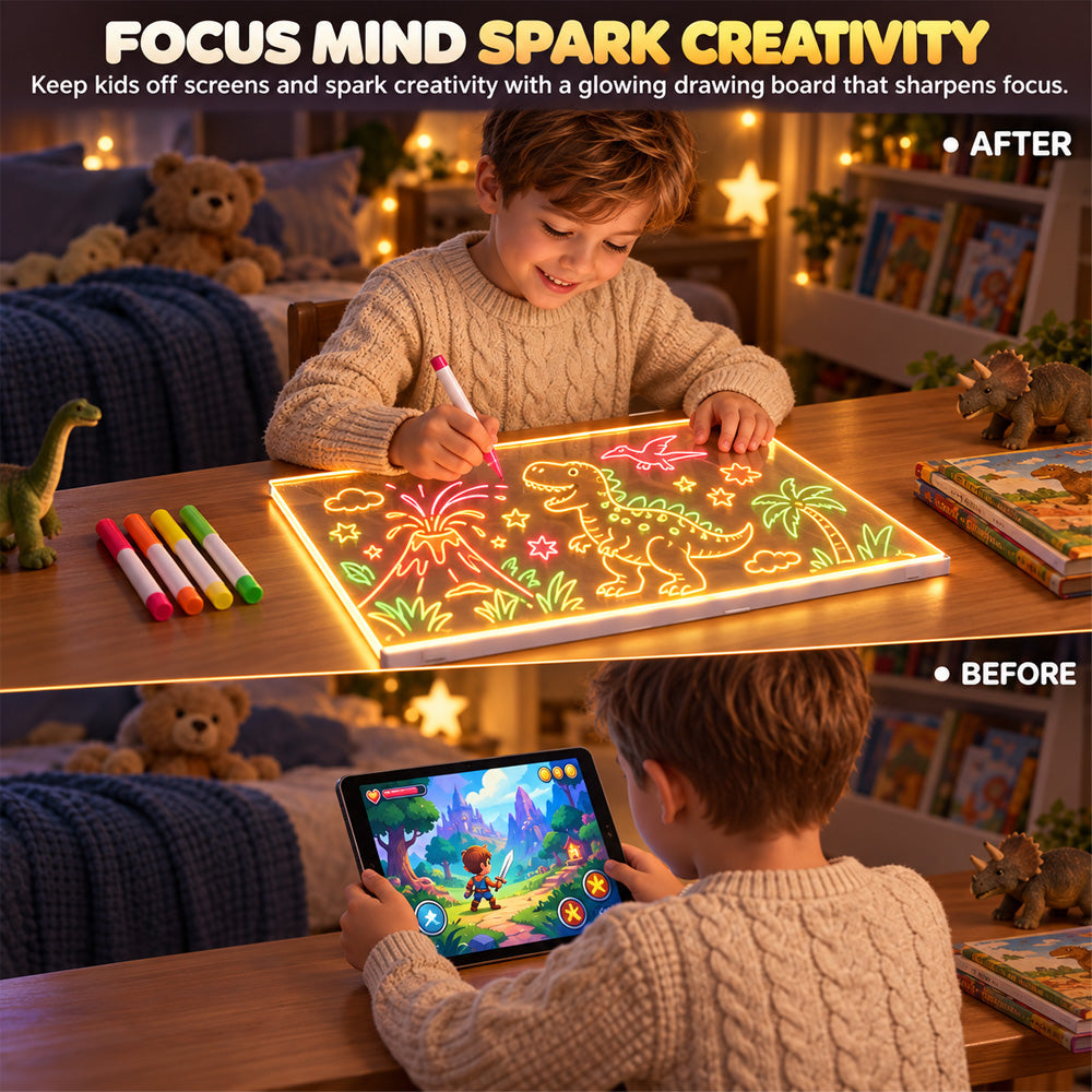🎨 Light Up LED Drawing Board for Kids, Erasable Acrylic Message Writing Board, Reusable Glow Art Board with Markers✨