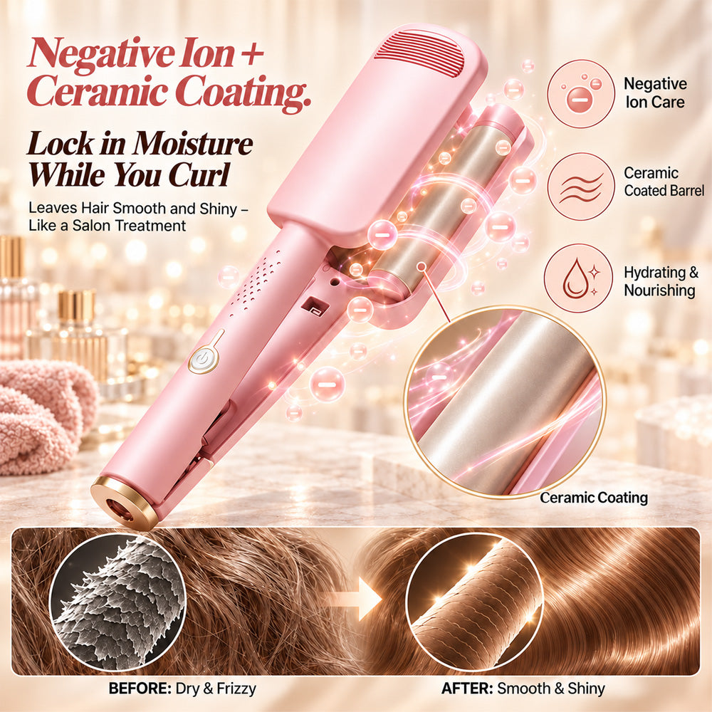 ✨ 💈 LIMITED-TIME 50% OFF! 💐 Wavy Curling Iron – Effortless Clamp-and-Hold Styling, Save Time on Your Everyday Look