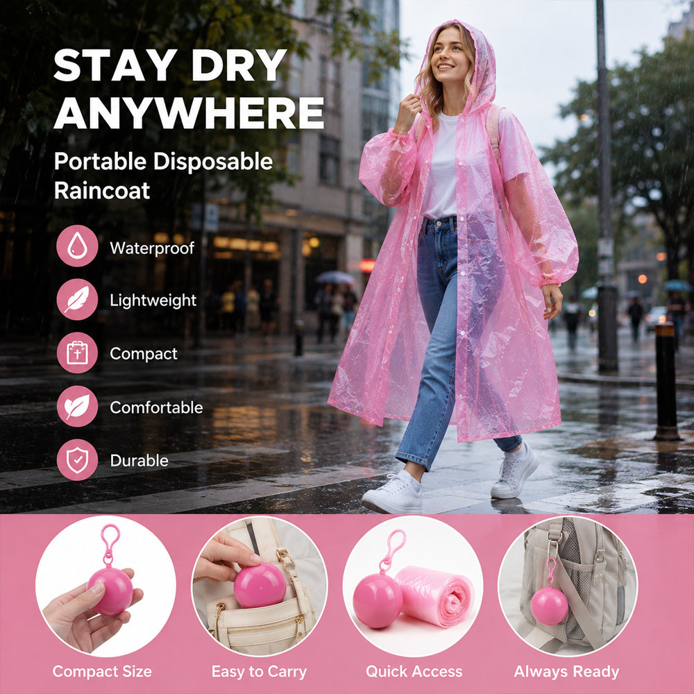 🌧️ 50% OFF! Pocket-Size Emergency Rain Poncho, Ball-Packed Waterproof Raincoat, One-Size Lightweight Rain Protection for Travel, Hiking & Outdoor🌈