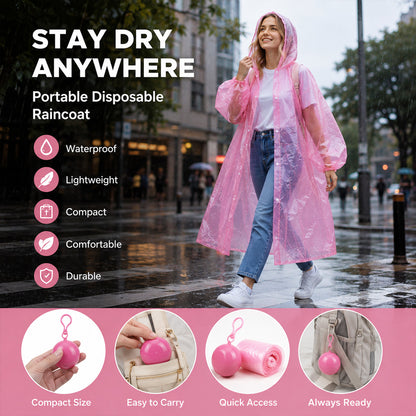 🌧️ 50% OFF! Pocket-Size Emergency Rain Poncho, Ball-Packed Waterproof Raincoat, One-Size Lightweight Rain Protection for Travel, Hiking & Outdoor🌈