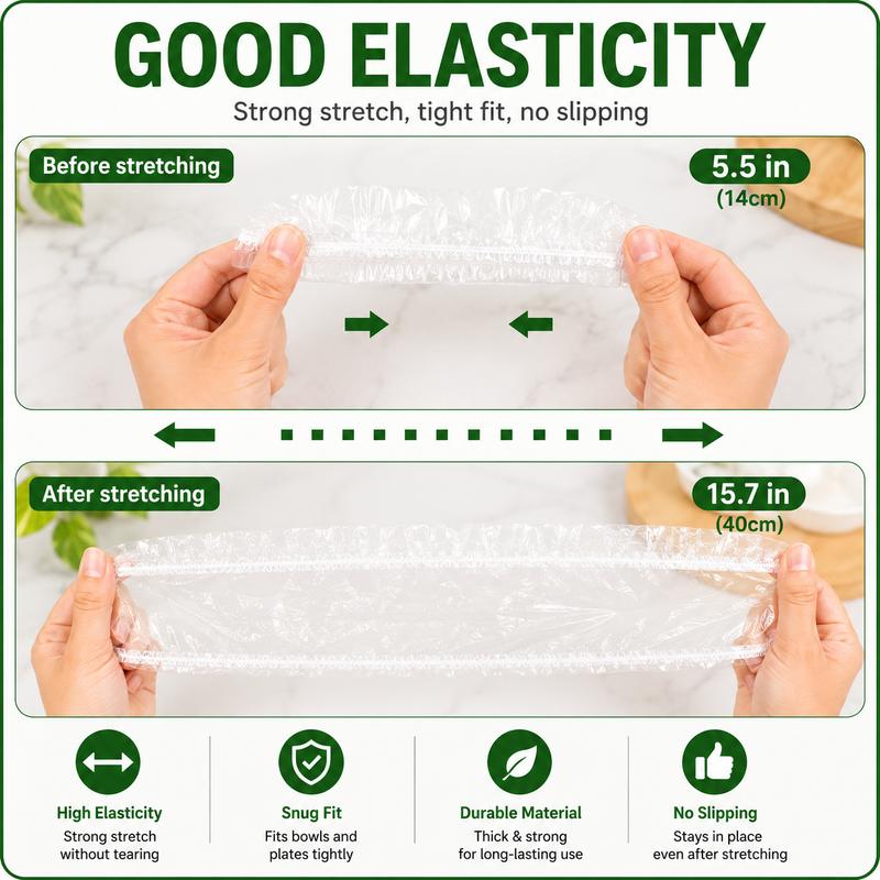 🍱🥪100PCS Disposable Stretch Food Covers, Elastic Kitchen Bowl & Plate Lids, Plastic Wrap Alternative for Food Storage & Leftovers Preservation