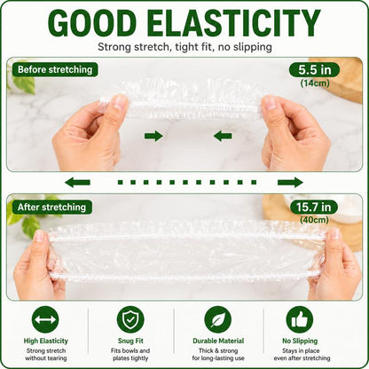🍱🥪100PCS Disposable Stretch Food Covers, Elastic Kitchen Bowl & Plate Lids, Plastic Wrap Alternative for Food Storage & Leftovers Preservation