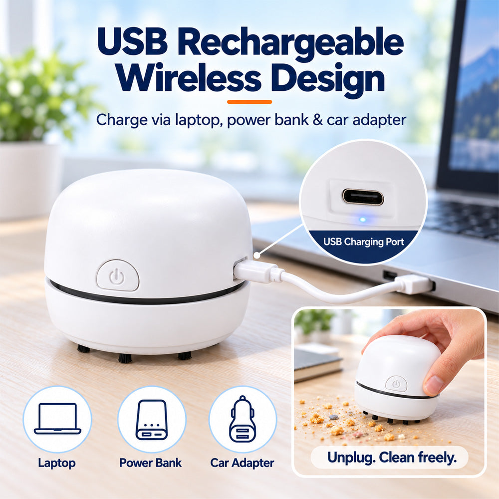 🎉50% OFF🎉✨ Portable Mini Desk Vacuum Cleaner | USB Rechargeable Compact Desktop Vacuum for Keyboard, Dust, Crumbs & Car Cleaning