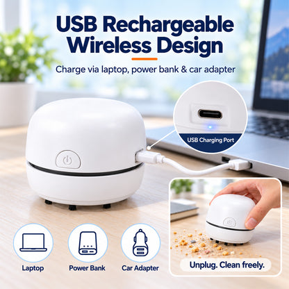 🎉50% OFF🎉✨ Portable Mini Desk Vacuum Cleaner | USB Rechargeable Compact Desktop Vacuum for Keyboard, Dust, Crumbs & Car Cleaning
