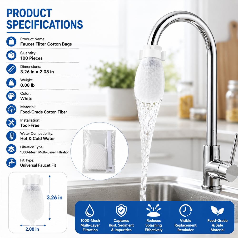 🔥LAST DAY 50% OFF💧Faucet Filter Cotton Bags - Universal, 100 PCS Splash-Proof Faucet Filter 🌟Set