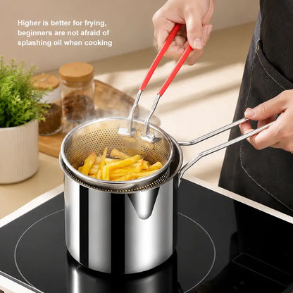 🍳 Oil‑Saving Deep Fry Pot, Stainless Steel Small Frying Pot with Strainer Basket & Food Clip