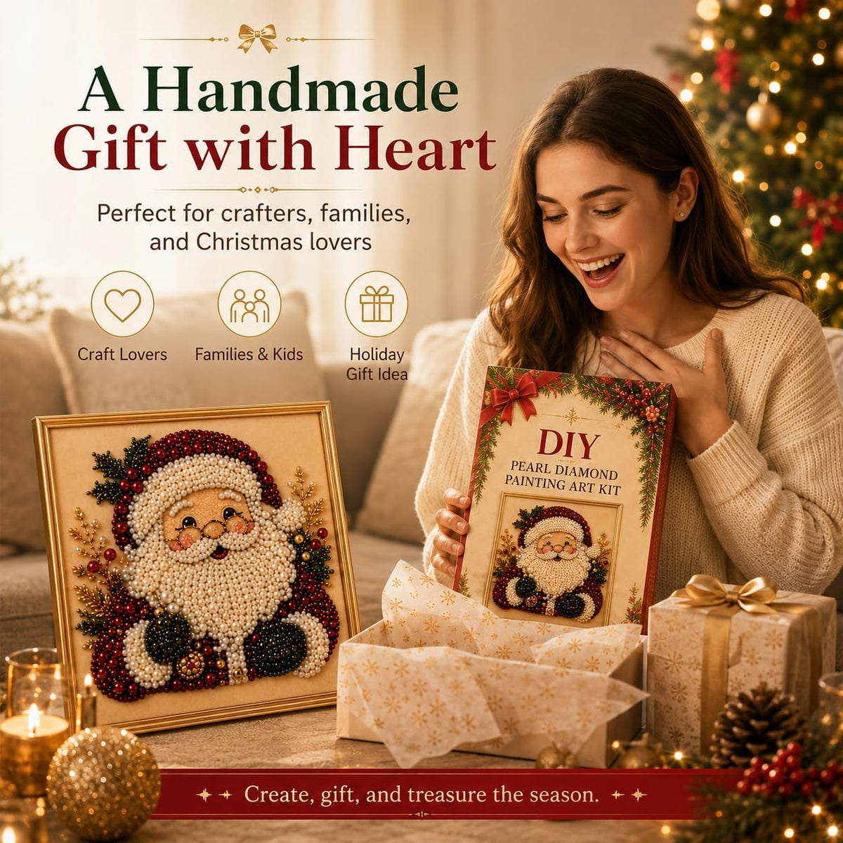 ✨ 3D Christmas Pearl Craft Kit🎅 – Relaxing DIY Holiday Art | All‑In‑One Framed Pearl Diamond Painting for Christmas Decor & Heartwarming Family Gifts