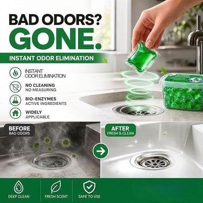 🥳Buy 1 Get 1 Free – 100 Pods Total! Drain Deodorizer Pods – Bio‑enzyme formula neutralizes smells at the source. Instant fresh scent, no harsh chemicals. 🚰✅