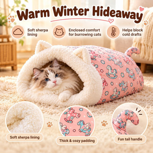 🐾🔥 Best Seller! Semi-Enclosed Warm Pet Sleeping Bag Bed – Windproof Plush Cozy Nest for Cats & Small Dogs, Perfect for Winter Naps ❄️