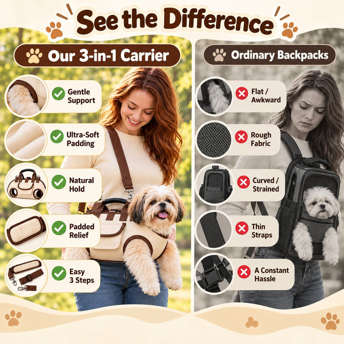 😻🐾 Hands-Free Pet Sling & Harness Carrier – Adjustable, Cozy & Secure Travel Bag for Cats and Small Dogs 🐶❤️