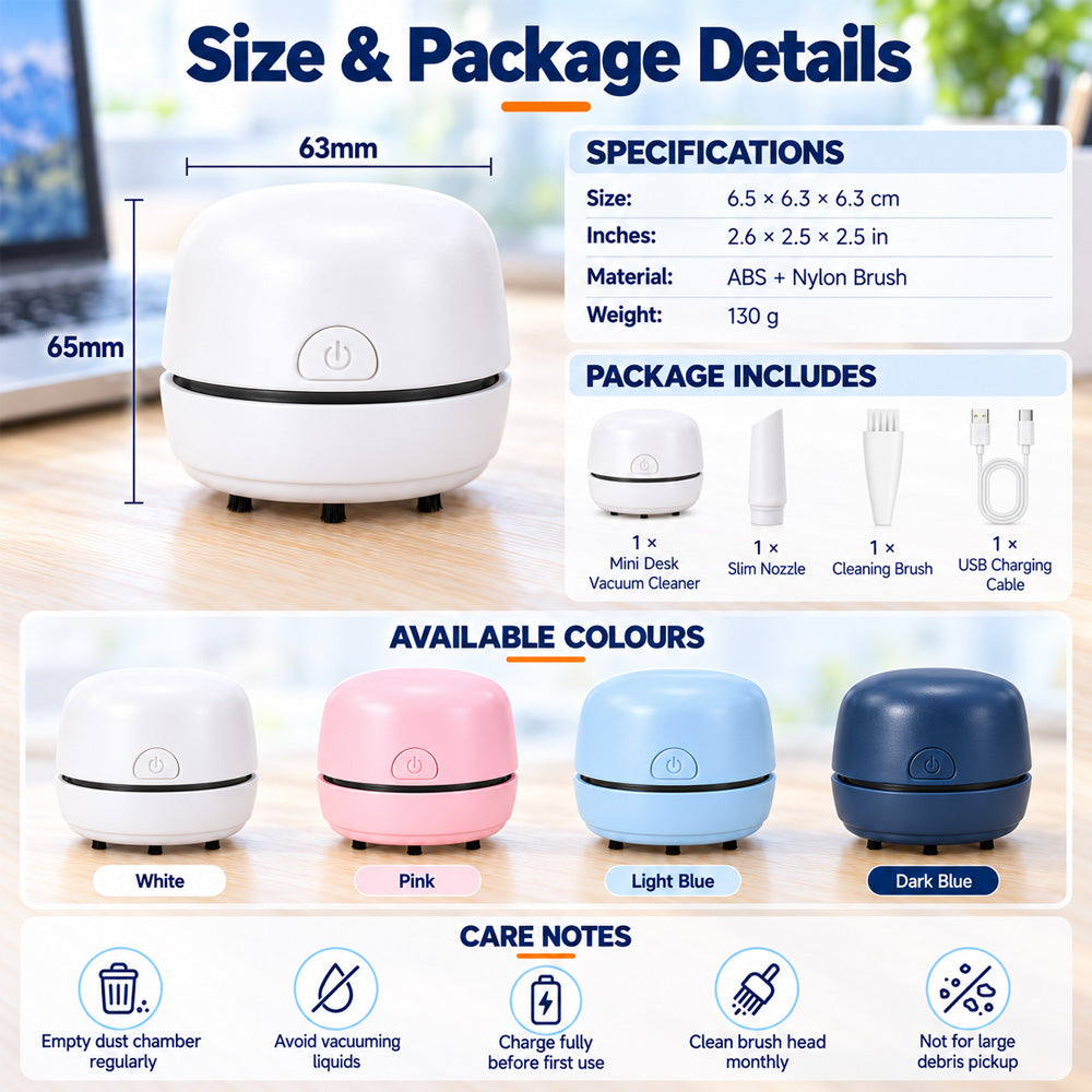 🎉50% OFF🎉✨ Portable Mini Desk Vacuum Cleaner | USB Rechargeable Compact Desktop Vacuum for Keyboard, Dust, Crumbs & Car Cleaning
