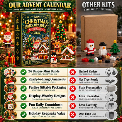 ⏳ Last day to save 49% – 🎄 24-Day Mini Christmas Ornament Advent Calendar | 24 unique festive buildable designs with hanging loops—perfect for decorating Christmas trees, wreaths, and holiday displays 🧱🎅