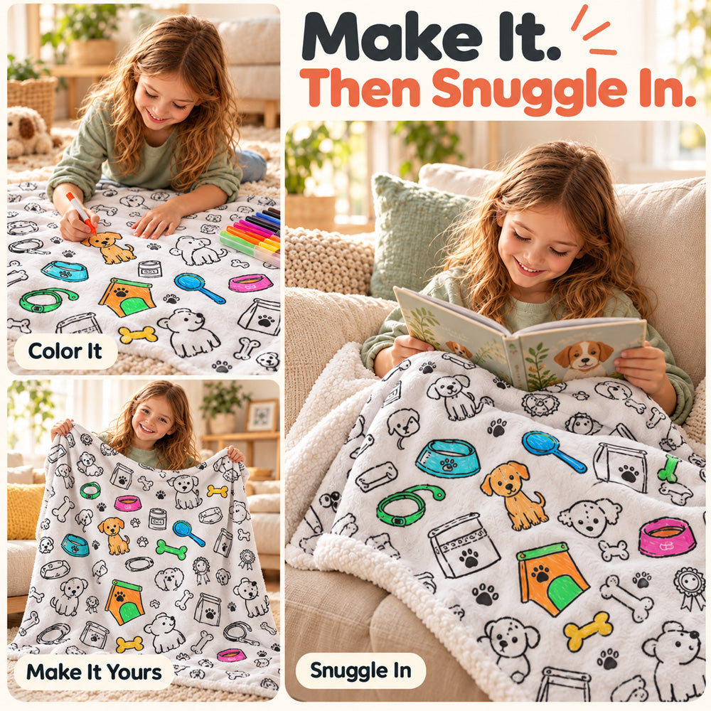 🔥LAST DAY SALE 50% OFF!!🎨✨ | Creative Coloring Blanket  + FREE 15-Color Fabric Marker Set, Perfect for Kids, Family Fun & Creative Gifting!