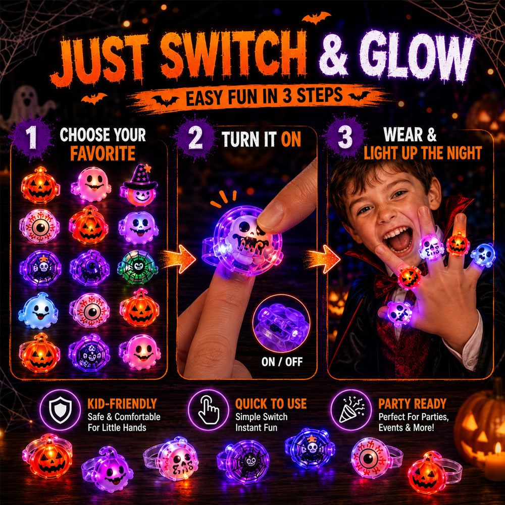 🔥🎃Spooky Season Hot Sale 50% OFF‼️✨LED Light Halloween Glowing Ring | Flashing Light‑Up Party Favor for Halloween Night👻