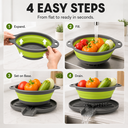 🥗 3-Piece Collapsible Colander Set – Fold Flat, Save Space & Easily Drain Pasta, Fruits & Veggies
