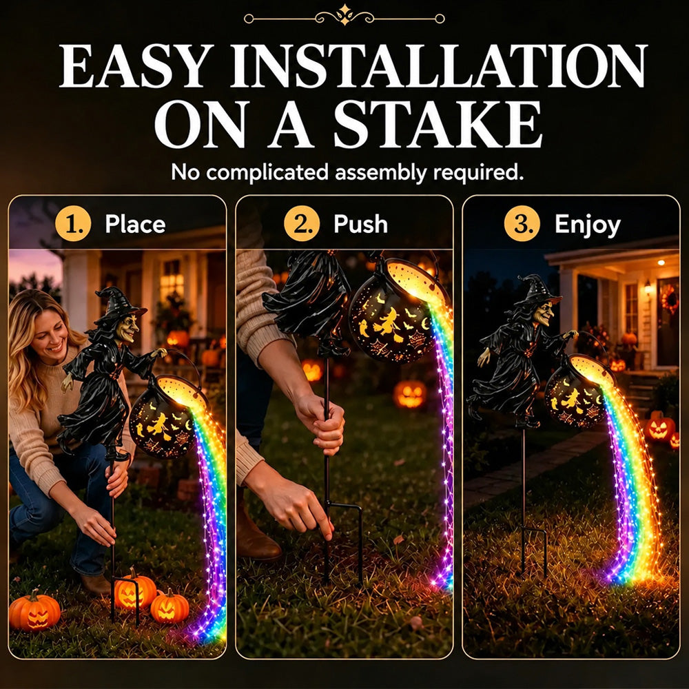🔥50%OFF Today Only!🧙‍♀️🎃 A witch’s cauldron-shaped garden lamp with LED lighting – a striking outdoor decoration 🔮✨