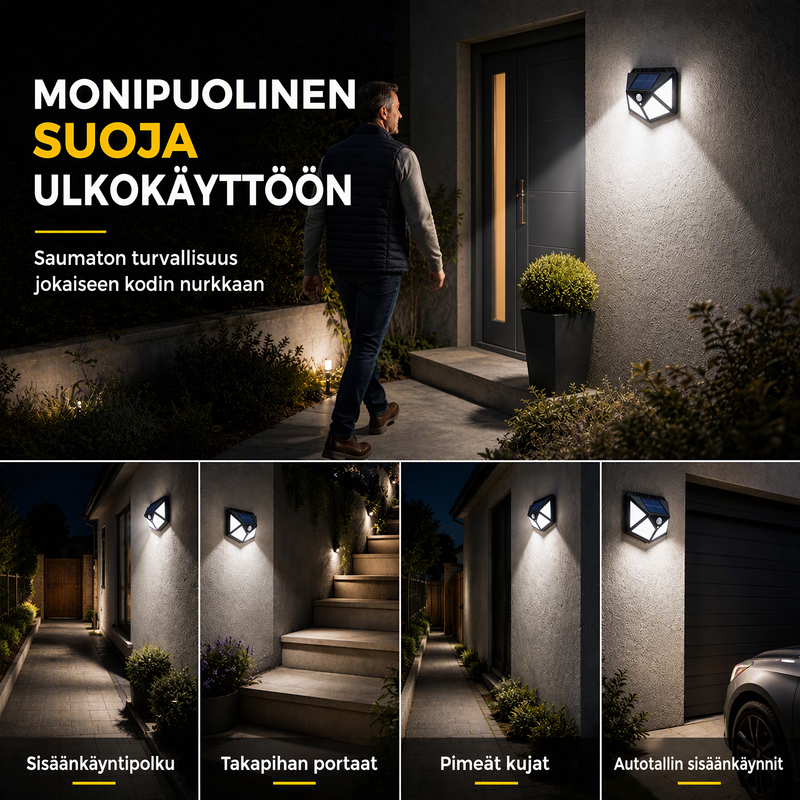 🌙💡 100 LED Solar-Powered Wall Light – 120° Motion Sensor, IP65 Waterproof Protection & Automatic Lighting for Gardens and Outdoor Spaces ☀️