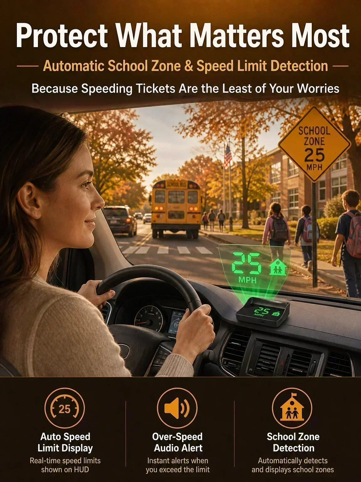 🚗50% OFF | Car GPS HUD Head-Up Display, Digital MPH Speedometer, Red Light Camera Alert & Traffic Light Countdown, Driver Safety Device to Avoid Driving Fines