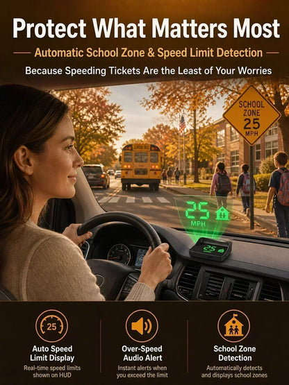 🚗50% OFF | Car GPS HUD Head-Up Display, Digital MPH Speedometer, Red Light Camera Alert & Traffic Light Countdown, Driver Safety Device to Avoid Driving Fines