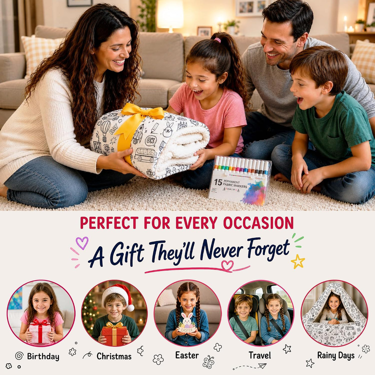 🔥LAST DAY SALE 50% OFF!!🎨✨ | Creative Coloring Blanket  + FREE 15-Color Fabric Marker Set, Perfect for Kids, Family Fun & Creative Gifting!