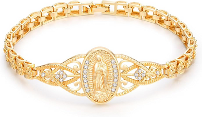 ⏳Time-Limited Special⏰Elegant Hollow Flower Virgin Mary Bracelet – Filigree Design, Gold Plated, Faith Inspired ✨