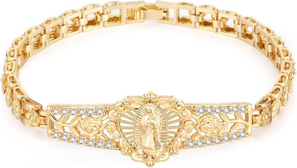 ⏳Time-Limited Special⏰Elegant Hollow Flower Virgin Mary Bracelet – Filigree Design, Gold Plated, Faith Inspired ✨