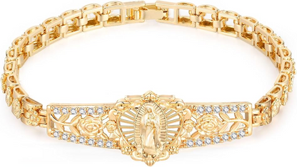 ⏳Time-Limited Special⏰Elegant Hollow Flower Virgin Mary Bracelet – Filigree Design, Gold Plated, Faith Inspired ✨