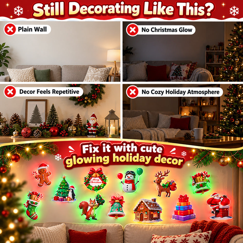 🥳New! Introductory Price - Half Price today🎄 Light-Up Christmas Wall Decals | No Drill, No Wires, Instant Holiday Glow 🎄