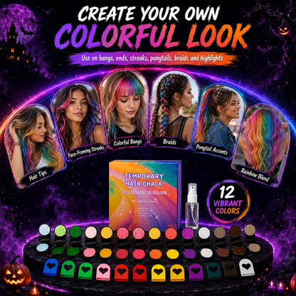 🔥 LIMITED-TIME OFFER –50% OFF! 🌈 12-Color Temporary Hair Chalk Set for Halloween, Parties & Festivals 🎃