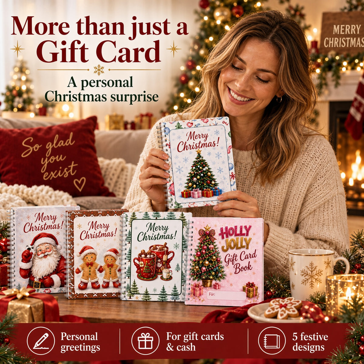 🔥Shockingly low price🎁Ready for Christmas!🎅Christmas Gift Card Booklet -👍DIY Spiral-Bound Christmas Gift Card Holder Book