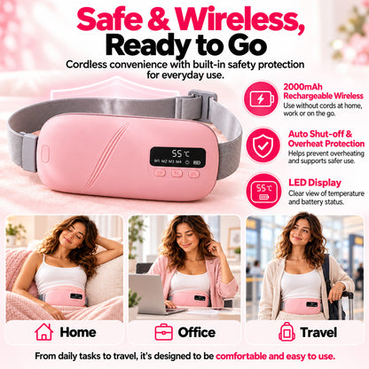 🔥 LIMITED-TIME 40% OFF | Heating Belt for Cramps & Back Relief – 5 Heat Levels, 4 Vibration Modes & Cordless